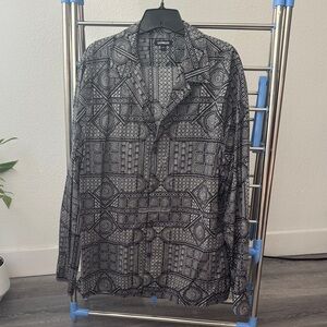 Express Men's Black and Gray Patterned Shirt